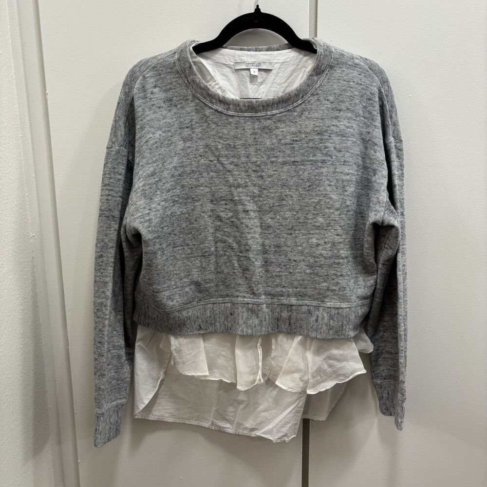 Derek Lam 10 Crosby Sz 6 Cropped Grey Sweater Layered White Button Up Top - Picture 2 of 9
